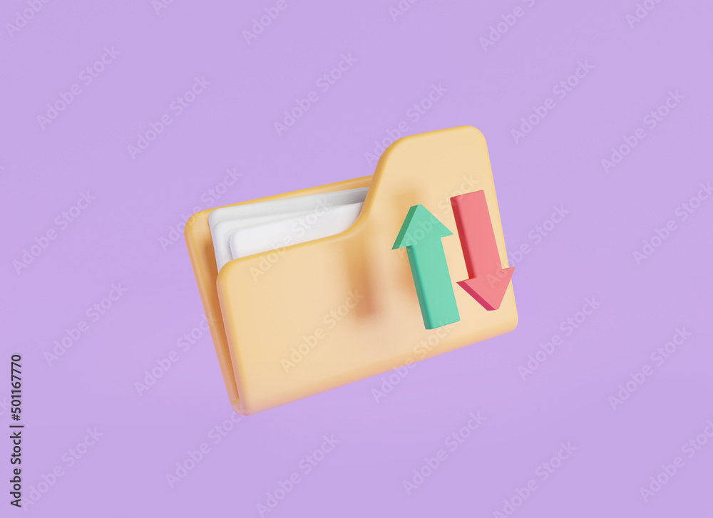 File transfer concept. Yellow folder with files and arrow. File sharing