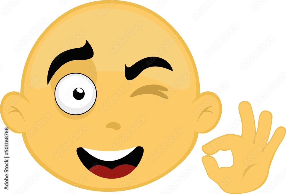 Vector illustration of the face of a bald cartoon character, yellow in color, making an ok or perfect gesture with his hand and winking an eye
Vector illustration of the face of a bald cartoon character, yellow in color, making an ok or perfect gesture with his hand and winking an eye