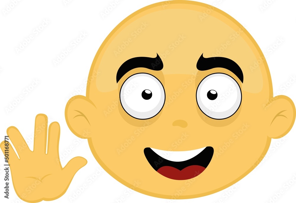 Vector illustration of the face of a bald and yellow cartoon character, doing the classic Vulcan salute with his hand Vector illustration of the face of a bald and yellow cartoon character, doing the classic Vulcan salute with his hand