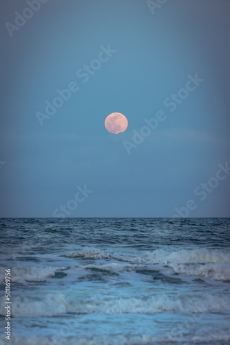 Full Moon over the Atlantic Ocean at Night