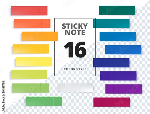 Post note sticker set isolated on transparent background. Paper sticky tape with shadow. Vector office color post note sticks for advertising design