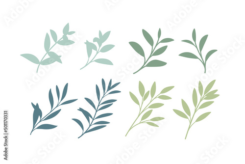 Set of different branches with leaves. Flat vector illustration.