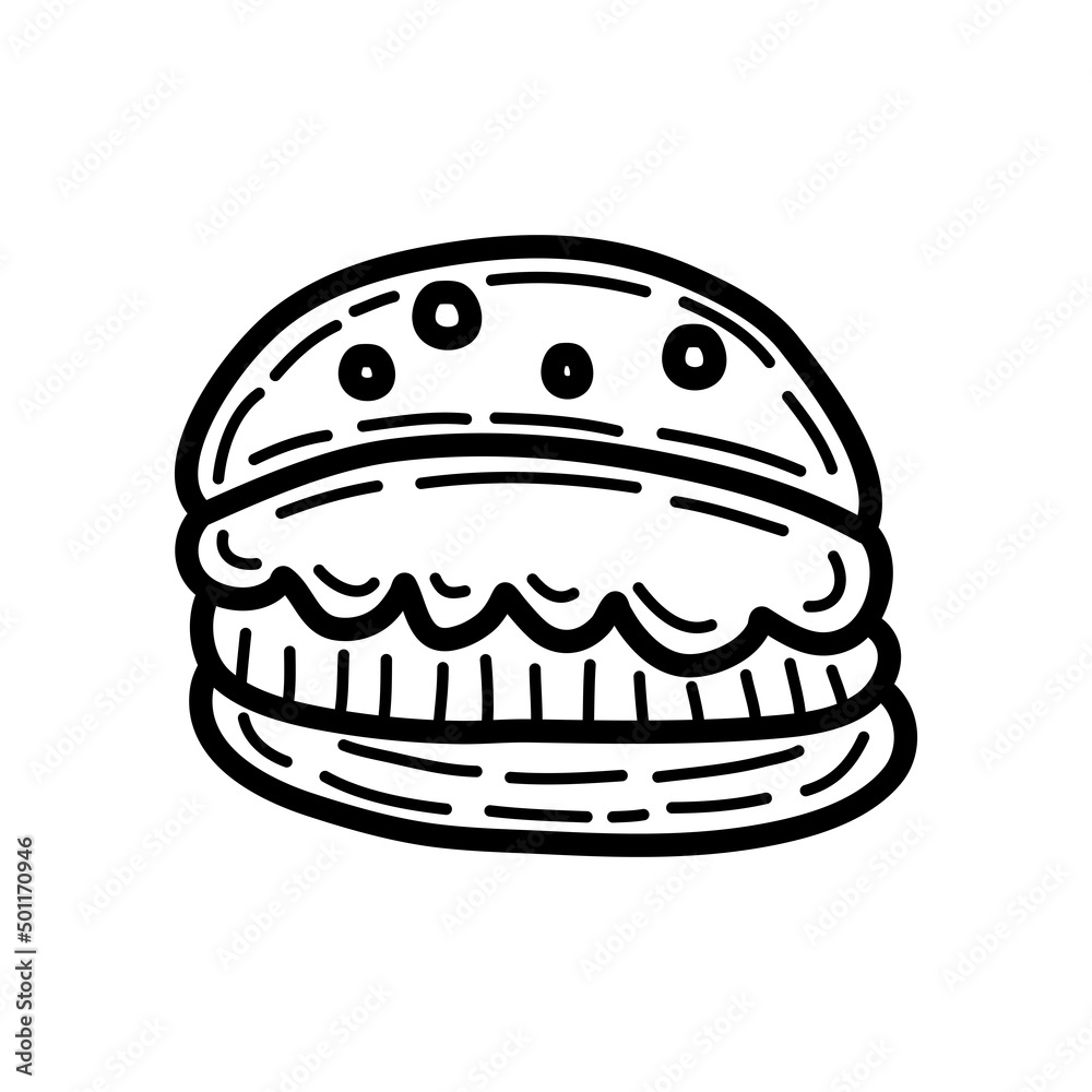 Sketch of hamburger. Hand drawn doodle icon. Sign symbol. Vector.