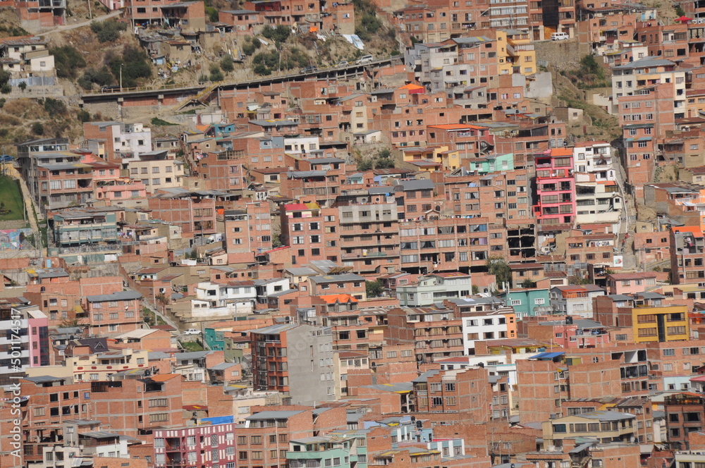 Top view of La Paz city capital of Bolivia with endless houses