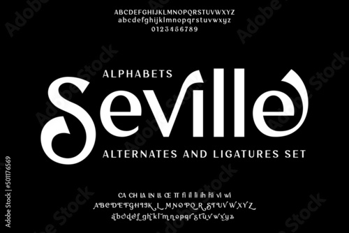 Luxury decorative alphabet font vector with alternate and ligature photo