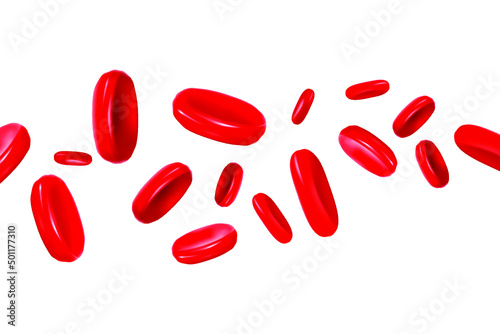 horizontal flow of erythrocytes on a white background. Minimalistic medical background photo