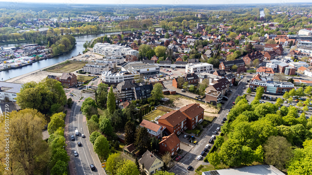 Stadt Lingen Ems Luftaufnahmen - Wasserturm und Verkehr