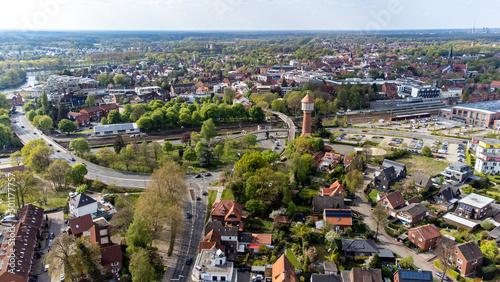 Stadt Lingen Ems Luftaufnahmen - Wasserturm und Verkehr