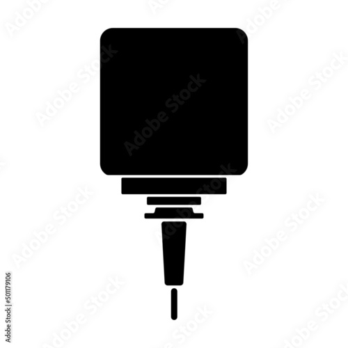 CNC machine head with drill tool black icon on white background.