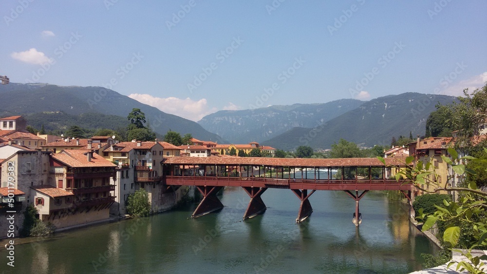 The Old Bridge also called the Bassano Bridge or Bridge of the Alpini, located in the city of Bassano del Grappa in the Province of Vicenza,