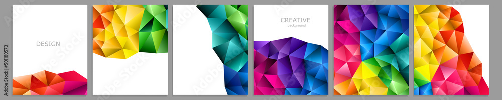 Set of vector cover notebook design. Abstract rainbow minimal triangles halftone template design for notebook paper, copybook brochures, book, magazine. Planner and diary cover for print Set of vector cover notebook design. Abstract rainbow minimal triangles halftone template design for notebook paper, copybook brochures, book, magazine. Planner and diary cover for print