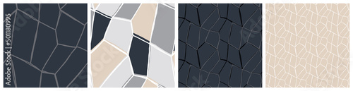 Modern mosaic seamless pattern set. Masculine geometric collection in neutral grey and beige colours. Irregular tiles vectror background collection. photo