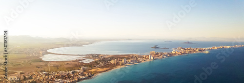 Aerial view La Manga del Mar Menor townscape. Murcia, Spain photo