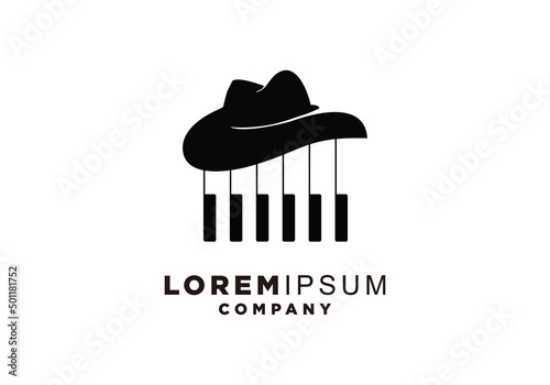 symbol icon black hat and piano keys logo design. (ID: 501181752)