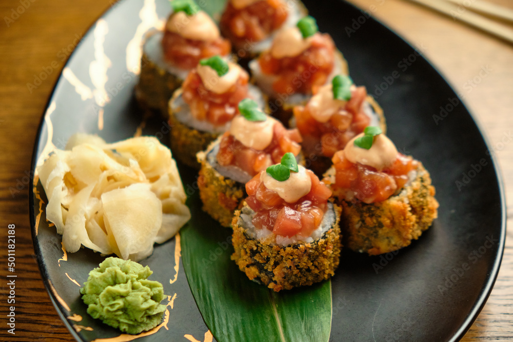 A set of hot sushi rolls A set of hot sushi rolls