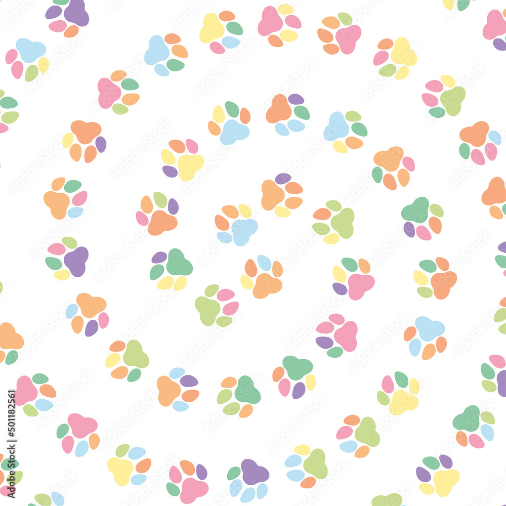 Circular pattern colorfull of pet, dog or cat footprints	
