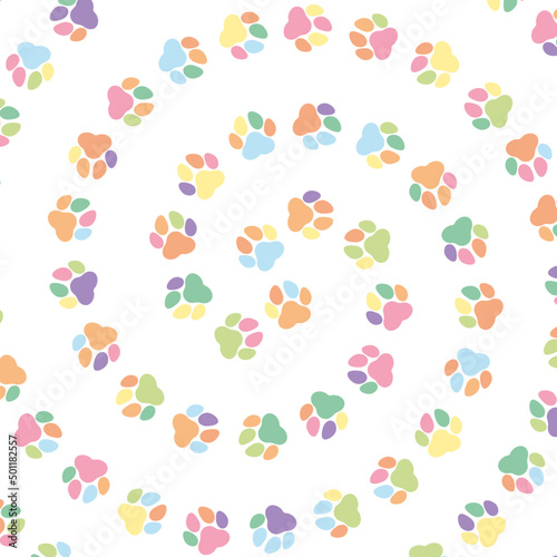Circular pattern colorfull of pet, dog or cat footprints	