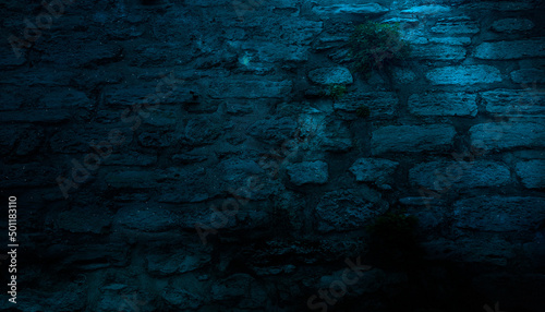 Dark old empty wall, blue n...