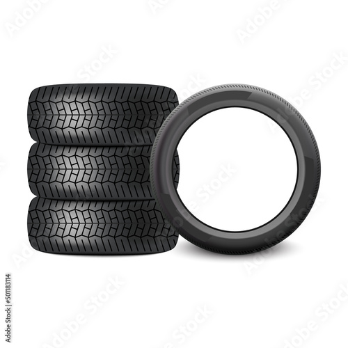 Car tires realistic design isolated on white background, vector illustration