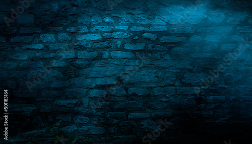 Dark old empty wall, blue n...