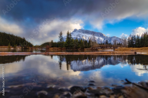 Panoramic Cloudy Reflections On A Banff Park Lake