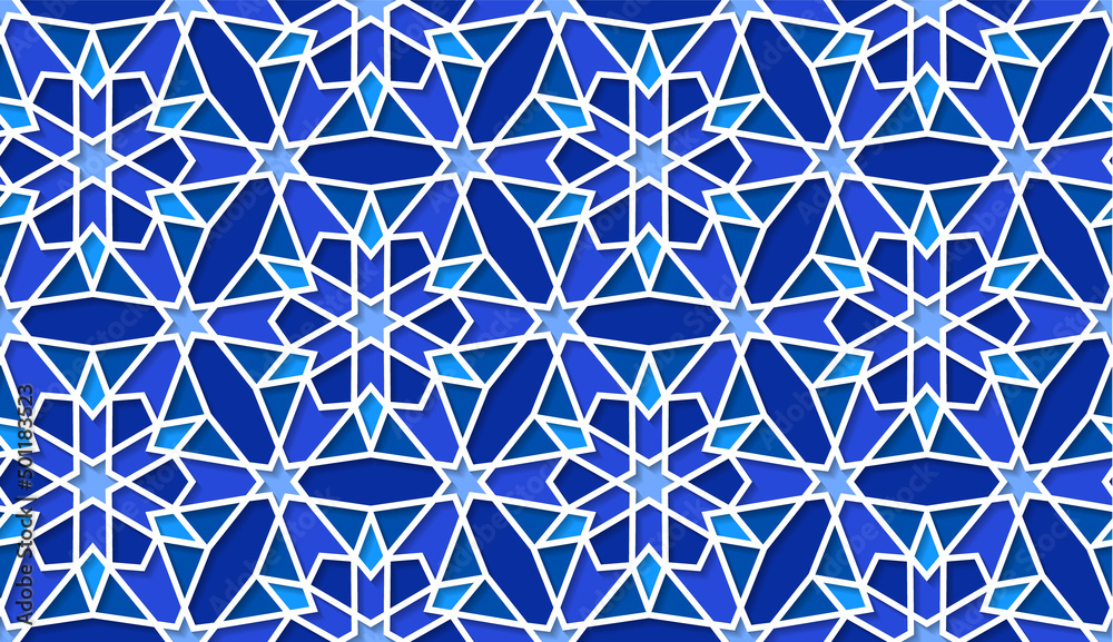 Arabic seamless girih pattern with classic islamic culture ornament. Colorful tiled background with shadow. Arabic seamless girih pattern with classic islamic culture ornament. Colorful tiled background with shadow.