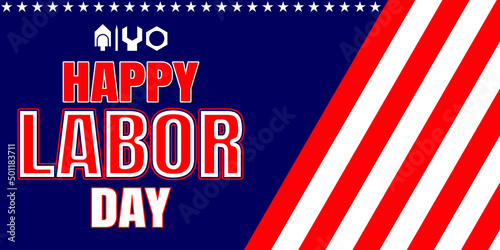 USA Labor Day greeting card with USA national flag colors background and handwritten text Happy Labor Day. Vector illustration.