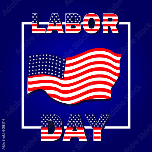 USA Labor Day greeting card with USA national flag colors background and handwritten text Happy Labor Day. Vector illustration.