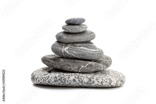 Balanced Stones isolated on white background. Balancing Pebbles. Life balance and harmony concept