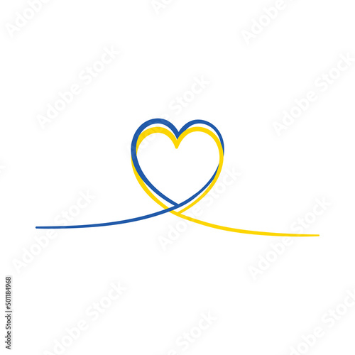 Blue and yellow heart. Stand with and support Ukraine. Pray Ukraine. Russian-Ukrainian conflict. Stop world war. Banner cartoon design. 