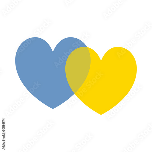 Blue and yellow hearts. Stand with and support Ukraine. Pray Ukraine. Russian-Ukrainian conflict. Stop world war. Banner cartoon design. 