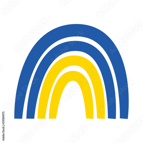 Blue and yellow cartoon rainbow. Stand with and support Ukraine. Pray Ukraine. Russian-Ukrainian conflict. Stop world war. Banner design. 
