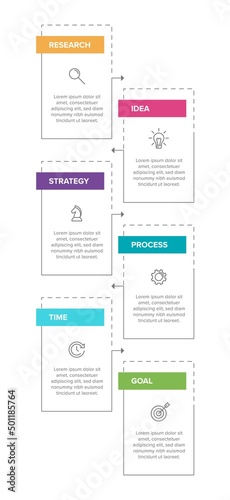 Vertical infographic design with icons and 6 options or steps. Thin line. Infographics business concept. Can be used for info graphics, flow charts, presentations, mobile web sites, printed materials.