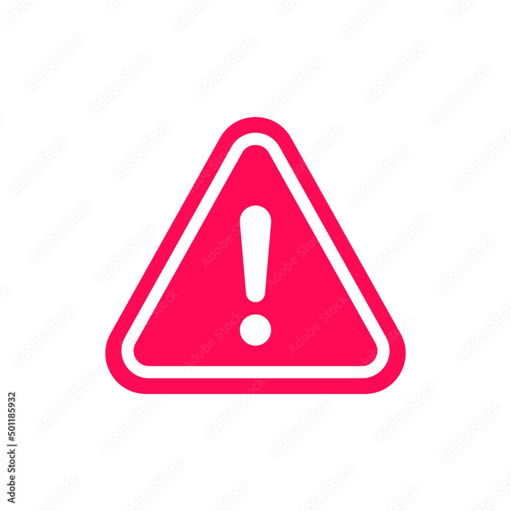 Warning sign. White exclamation mark on red triangle. Caution icon. Symbols danger. Isolated flat vector. Warning sign. White exclamation mark on red triangle. Caution icon. Symbols danger. Isolated flat vector.