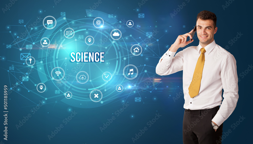Businessman thinking about modern technology Businessman thinking about modern technology