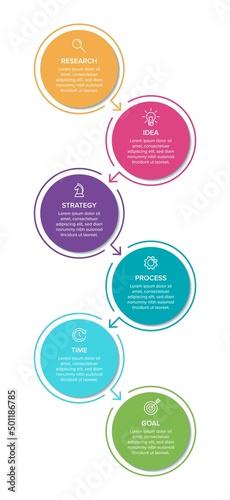 Vertical infographic design with icons and 6 options or steps. Thin line. Infographics business concept. Can be used for info graphics, flow charts, presentations, mobile web sites, printed materials.