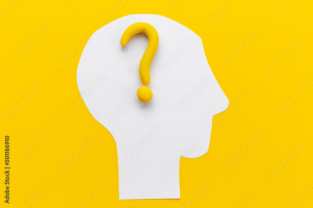 Paper man head with question mark. Solving problem of solution concept Paper man head with question mark. Solving problem of solution concept