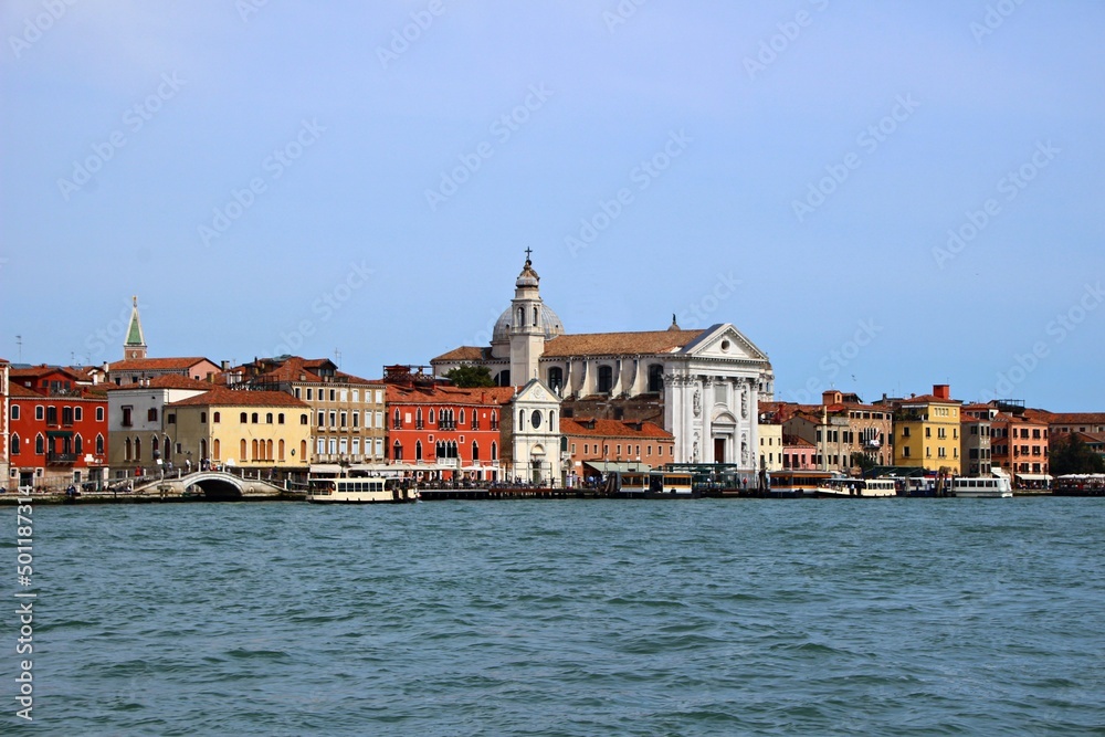 Italy, Veneto: Landscape of Venice from the Sea.