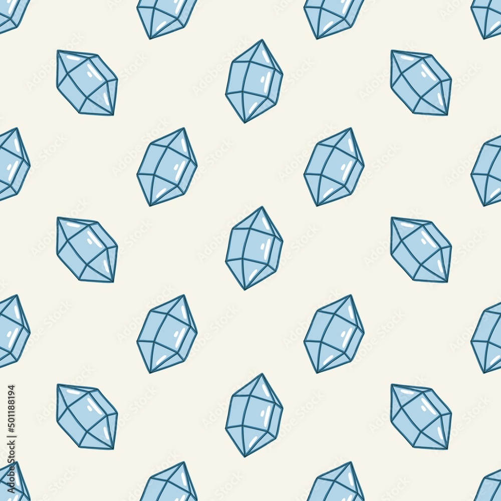 Beautiful seamless pattern with hand drawn magical blue crystals. Flat design, hand drawn cartoon, vector illustration. Beautiful seamless pattern with hand drawn magical blue crystals. Flat design, hand drawn cartoon, vector illustration.