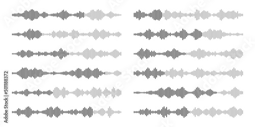 Voice message, mail. Social media chat conversation. Messaging app, music player, audio or video editor interface element. Voice assistant, recorder. Sound wave pattern. Vector illustration