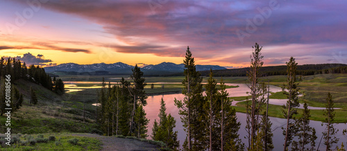 Evening skies over the scenic Madison River valley in Yellowstone National Park