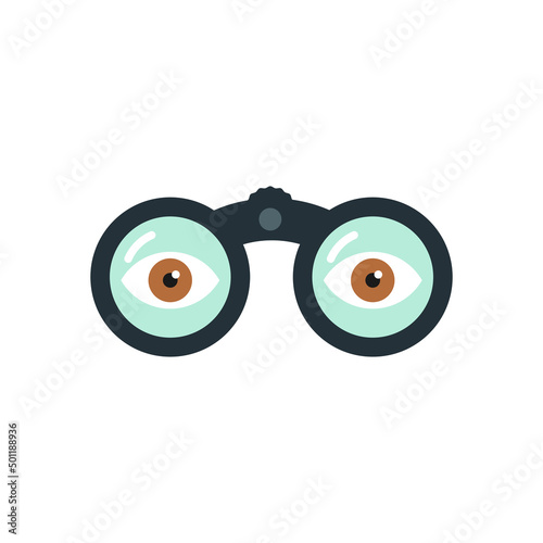 Binoculars with eyes icon. Concept of observation, privacy, curiosity, research. Vector illustration, flat design
