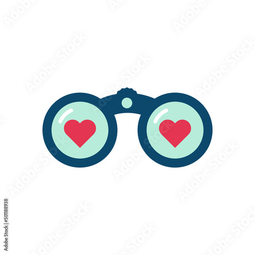 Binoculars with heart shape icon. Concept of dating, fall in love. Vector illustration, flat design