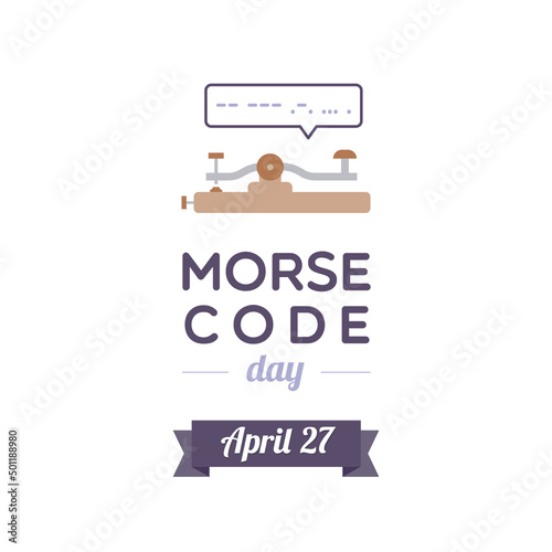 Morse Code Day. April. Straight key and speech bubble with a message in morse code: "Morse". Vector illustration, flat design