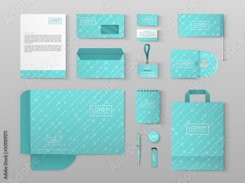 Blue stationery template design with circle shapes. Set of business corporate identity mock up. Documentation for business.