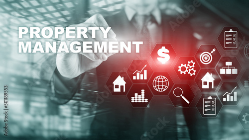 Property management. Business, Technology, Internet and network concept. Abstract Blurred Background photo