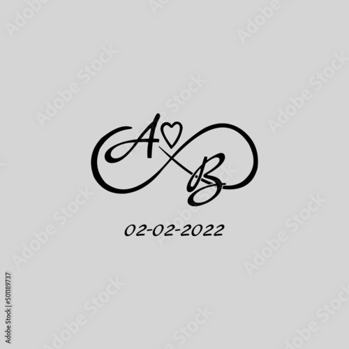 Letter AB logo with infinity and love symbol, elegant cute wedding monogram design