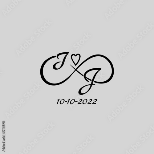 Letter IJ logo with infinity and love symbol, elegant cute wedding monogram design photo