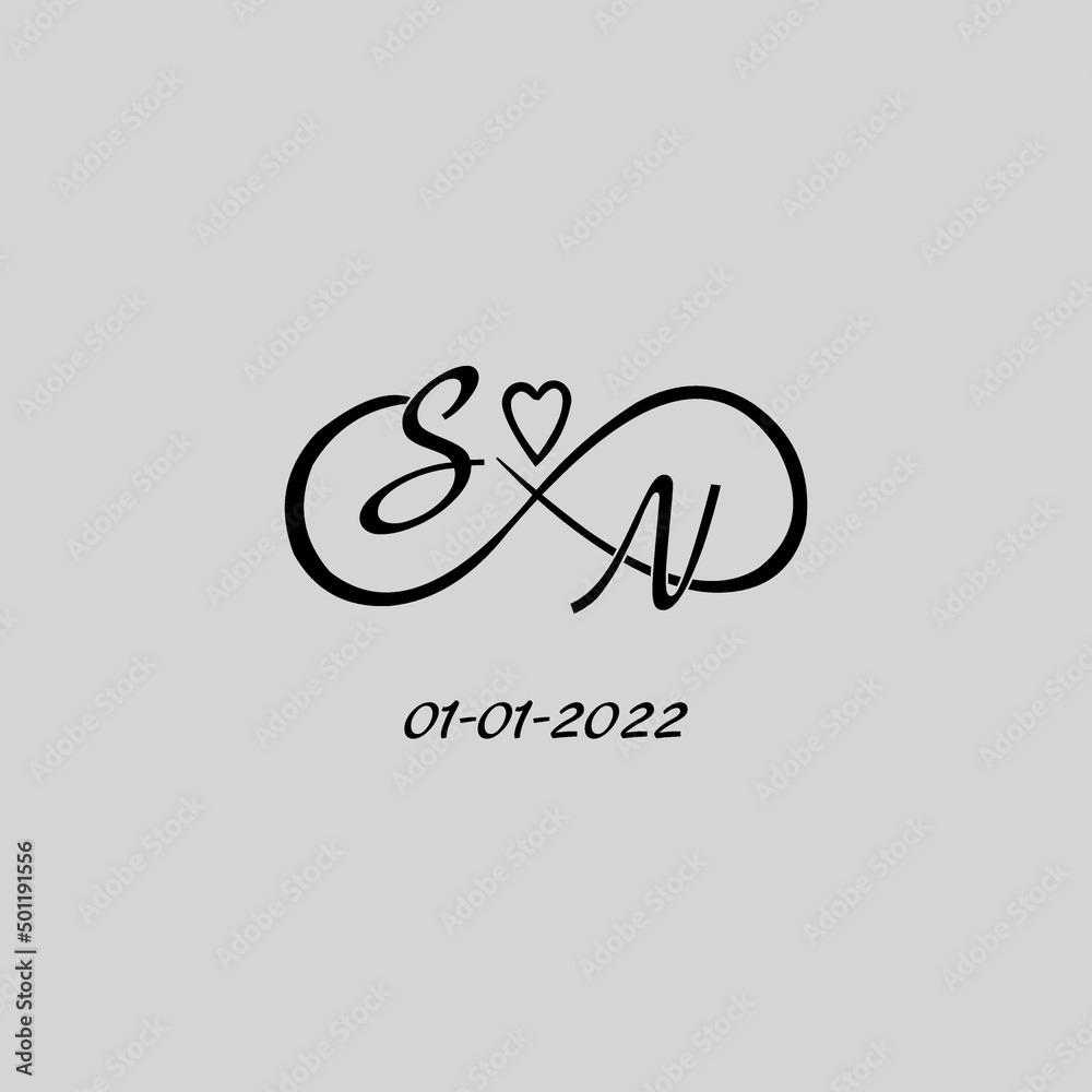 Letter SN logo with infinity and love symbol, elegant cute wedding ...