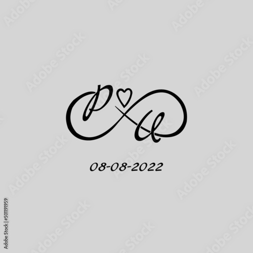 Letter PU logo with infinity and love symbol, elegant cute wedding monogram design